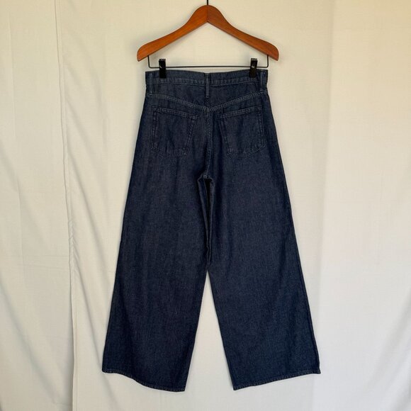 Gap Mid Rise UltraSoft Baggy Rinsed Dark Blue Denim Wide Leg Jeans Size 27 Long - Picture 8 of 11